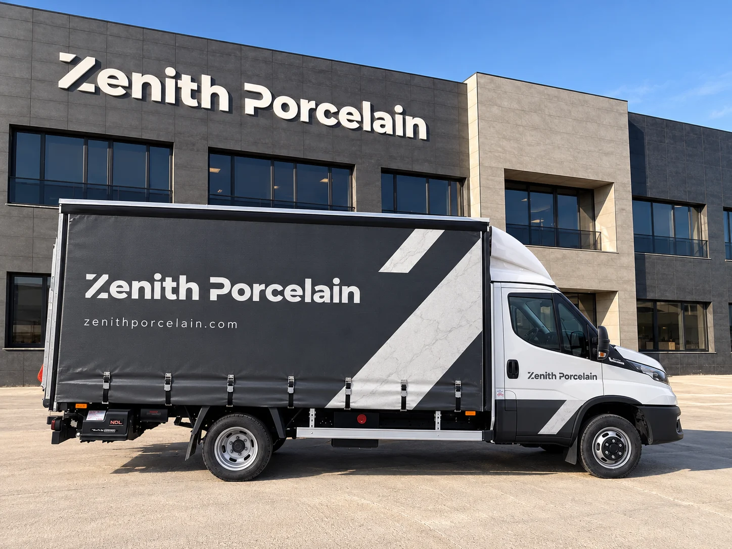 Branded Zenith Porcelain service vehicle representing installation and dispatch coordination